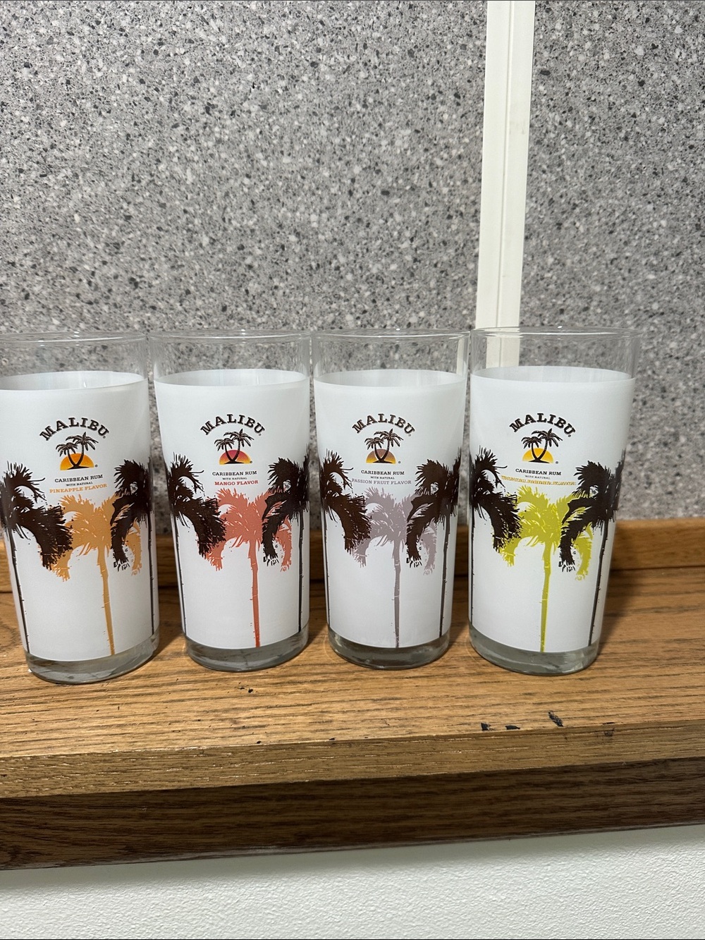 Malibu Palm Tree Cocktail Glasses in Orange, Coral, Gray, and Lime